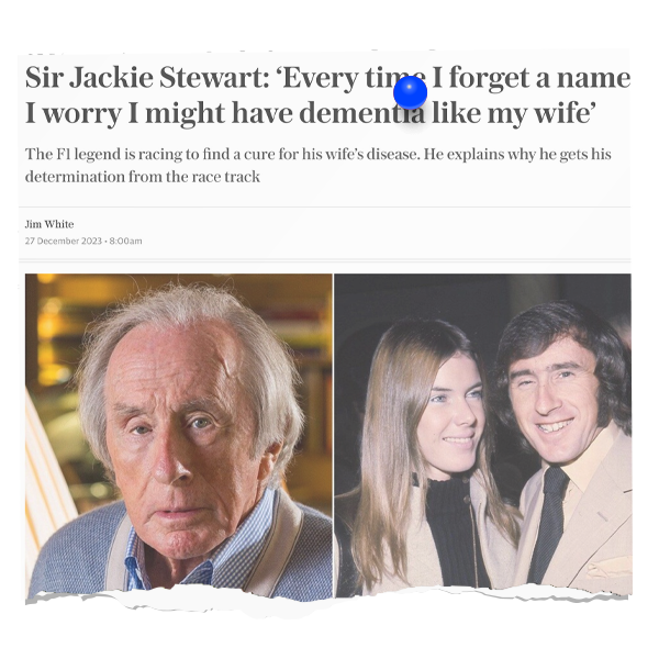 Sir Jackie Stewart: ‘Every time I forget a name I worry I might have dementia like my wife’
